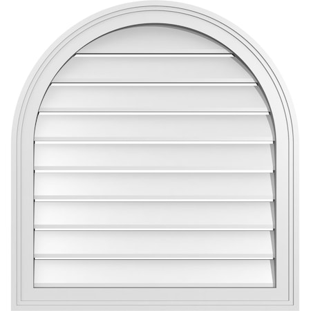 Ekena Millwork Round Top Surface Mount PVC Gable Vent: Functional, w/ 2"W x 1-1/2"P Brickmould Frame, 26"W x 28"H GVPRT26X2802SF